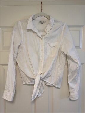 Madewell White Tie-Front Button-Up Shirt